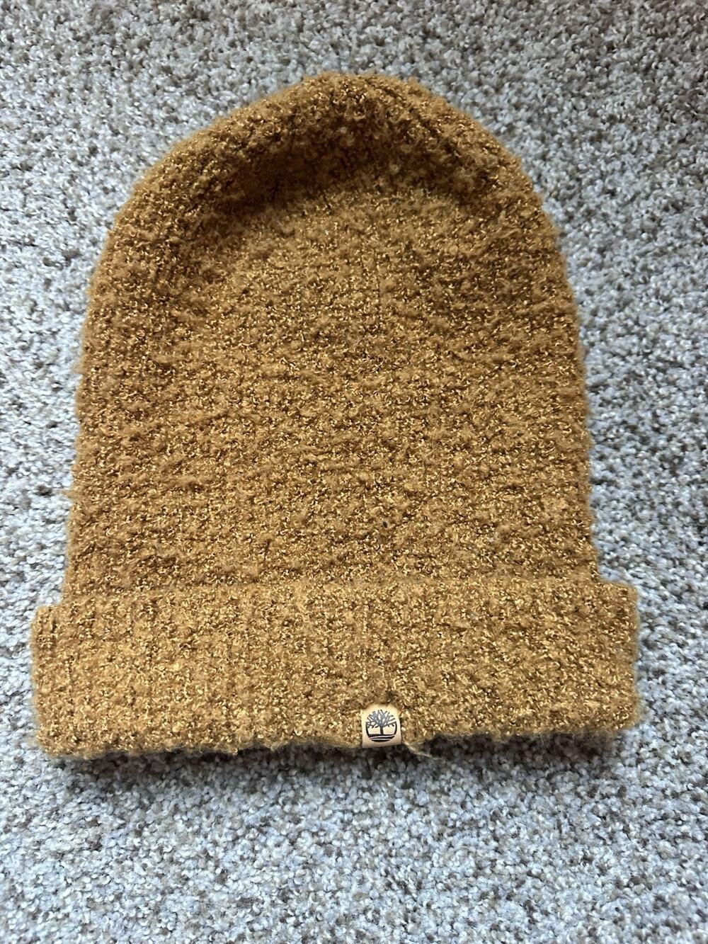 Timberland Textured Fuzzy Knit Brown One Size Men Women’s Beanie